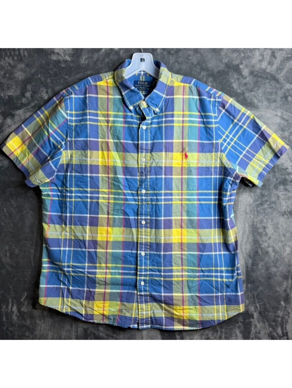 Polo Ralph Lauren Classic Fit Plaid Short Sleeve Button-Down Oxford Shirt Sz XL